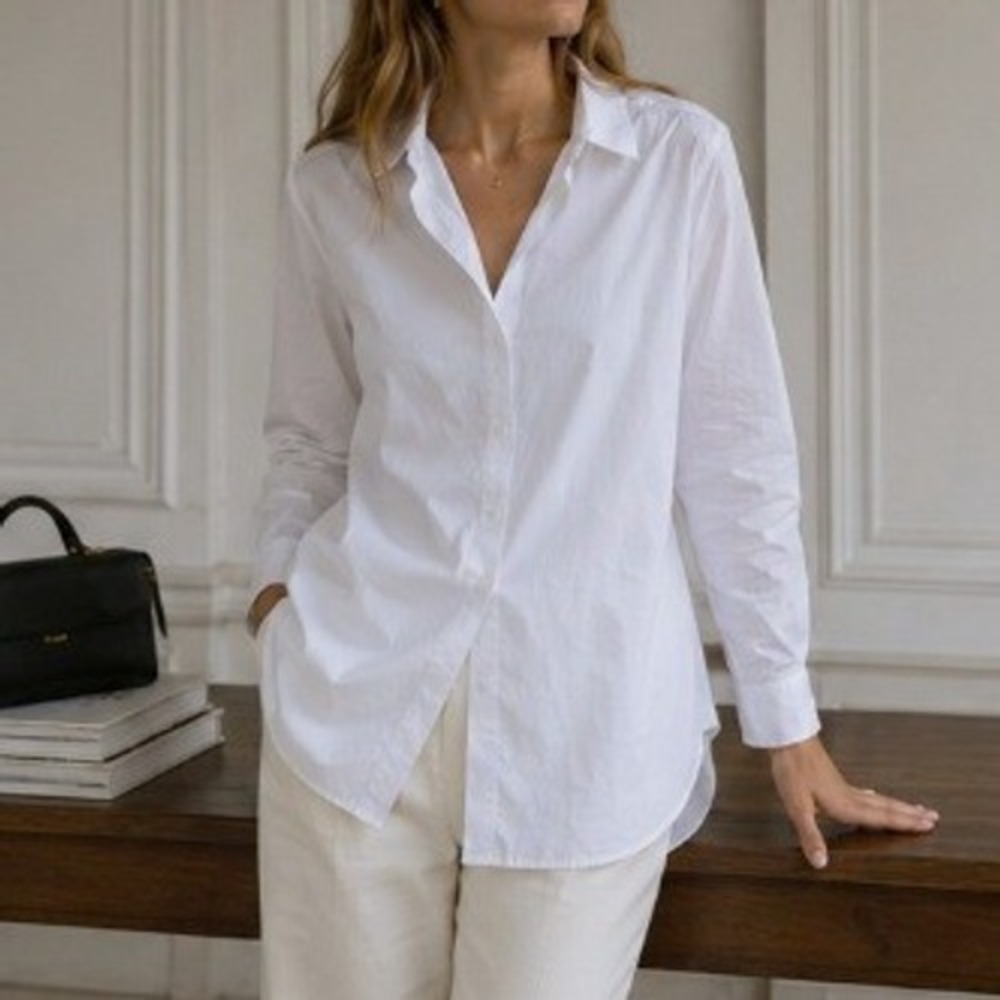 Tyler Boe Button Down Shirt Tunic Long Sleeve White Dragonfly Preppy Minimalist